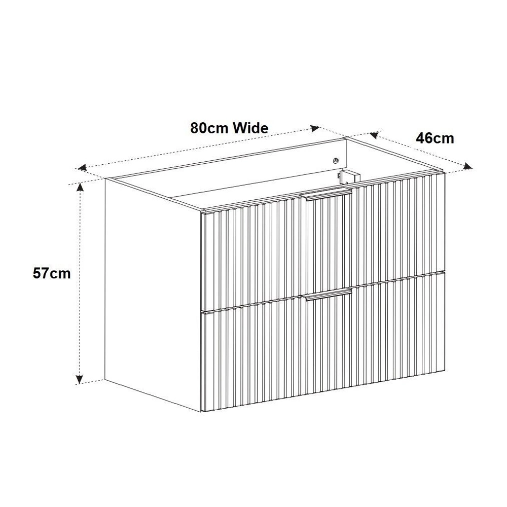 800mm Ribbed Textured White Modern Wall Hung Floating Bathroom Vanity Unit