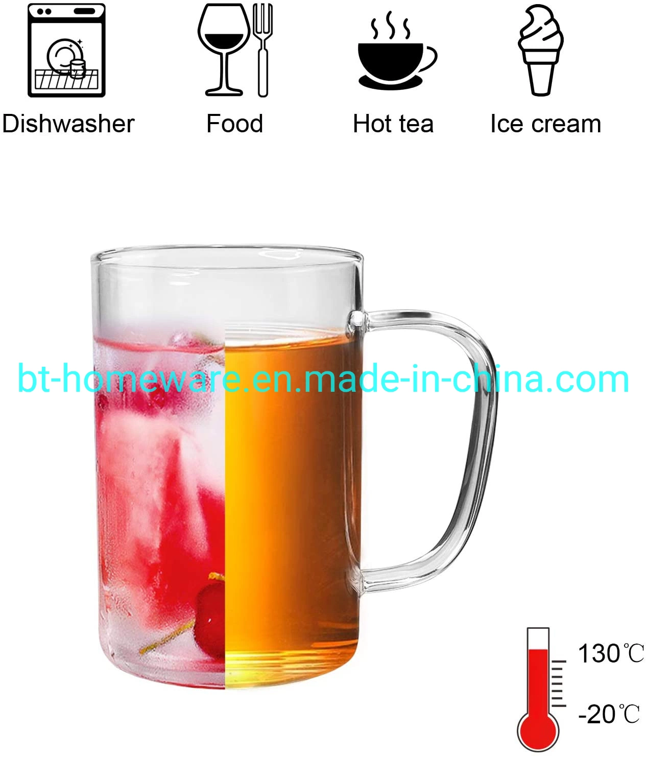 Wholesale/Supplier 10 Oz 300ml Borosilicate Glass Coffee Tea Cups with Handle Suitable for Tea Cappuccino Latte and Milk Hot Drinks Ice Cream Beer Milk Juice Fruit