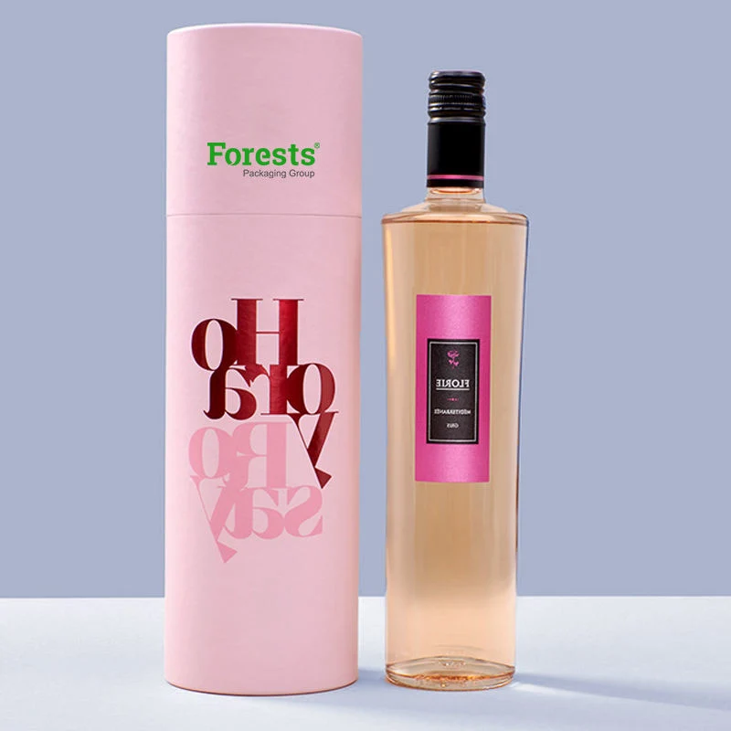 Fábrica na China impressão personalizada garrafa redonda rosa papel de cartão Champagne Caixa de oferta de tubo de vinho para embalagem de garrafas