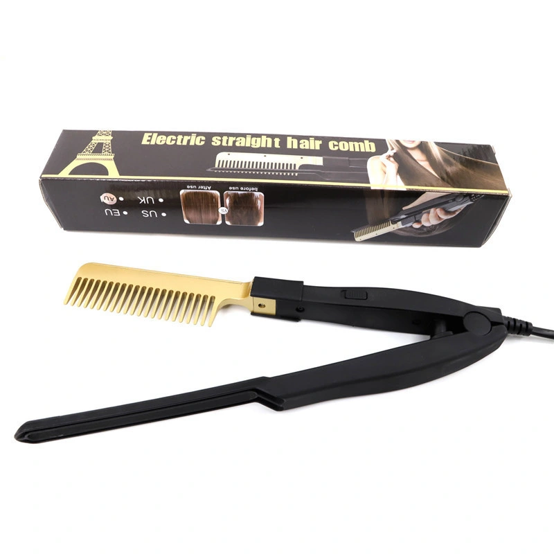 Wholesale Custom Private Label Quick High Heat Brush Flat Iron Press Hair Beard Straightener Hot Comb Electric