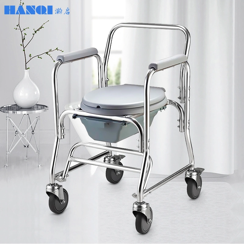 Venta caliente cómoda silla de ruedas con WC Baño ajustable cómoda transferencia de la Presidencia de la enfermería del Hospital de ancianos y discapacitados