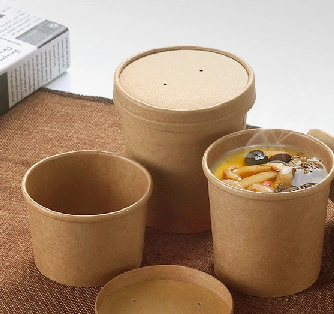 As taças de papel Kraft para salada personalizada descartáveis, com fornecimento de fábrica, podem ser microondas Tampas