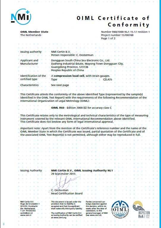 OIML C3 Säulentyp Kraftmessdose (CZL425)