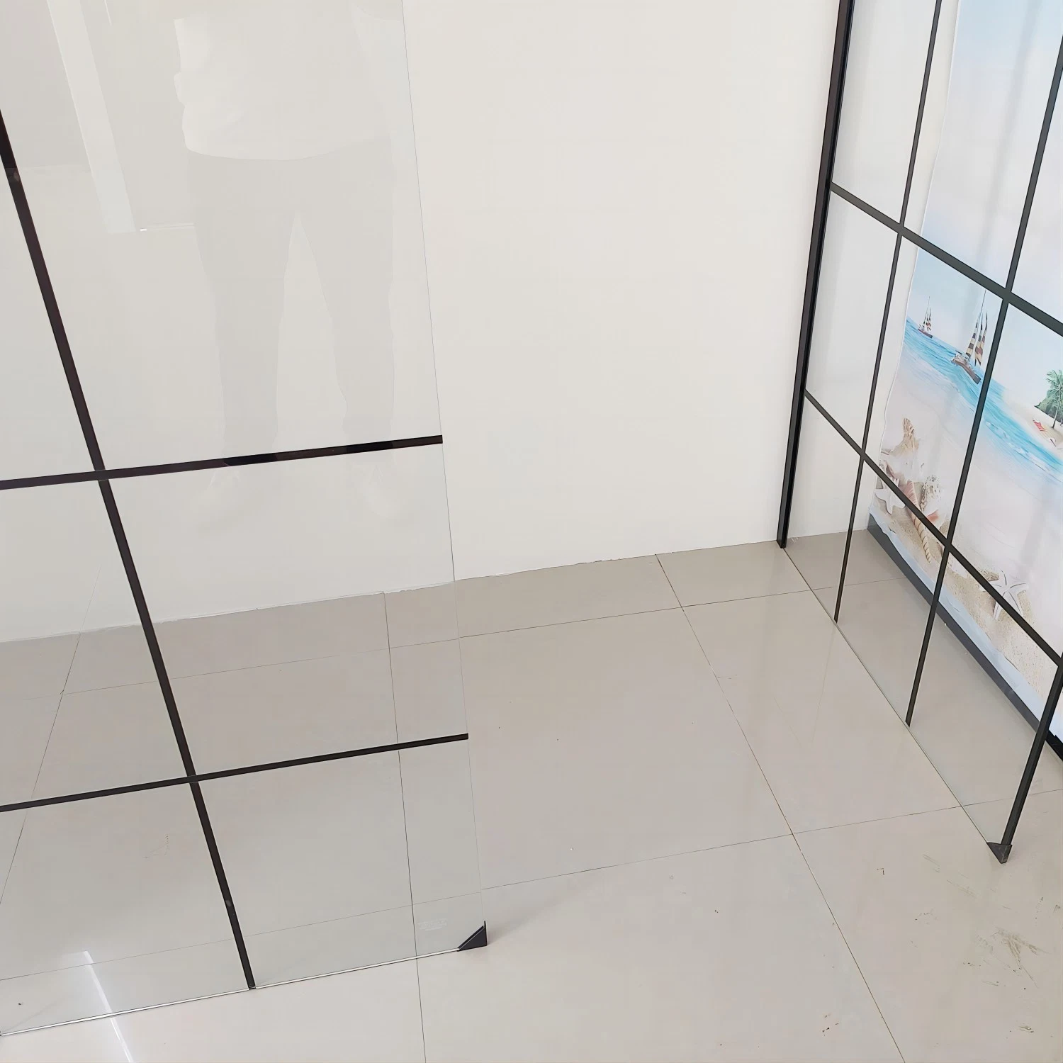 Matte Black Grid Framework Walk in 2 Fixed Panels Shower Screen