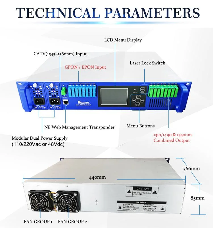 SC/APC 21db WDM EDFA 1550nm 16 طرف CATV EDFA Compiner