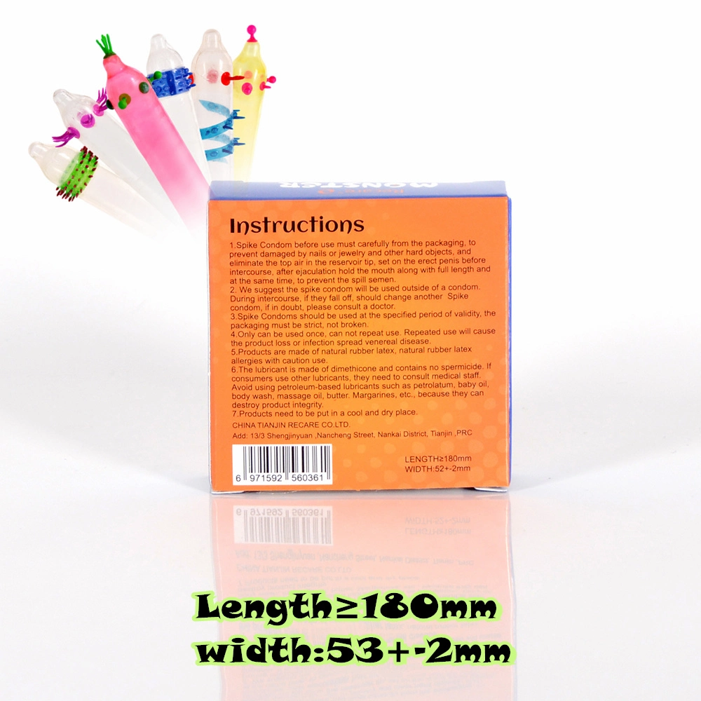Aumento Extra gracioso emocionado impreso personalizado colorido diseño de moda de OEM de látex del condón Spike