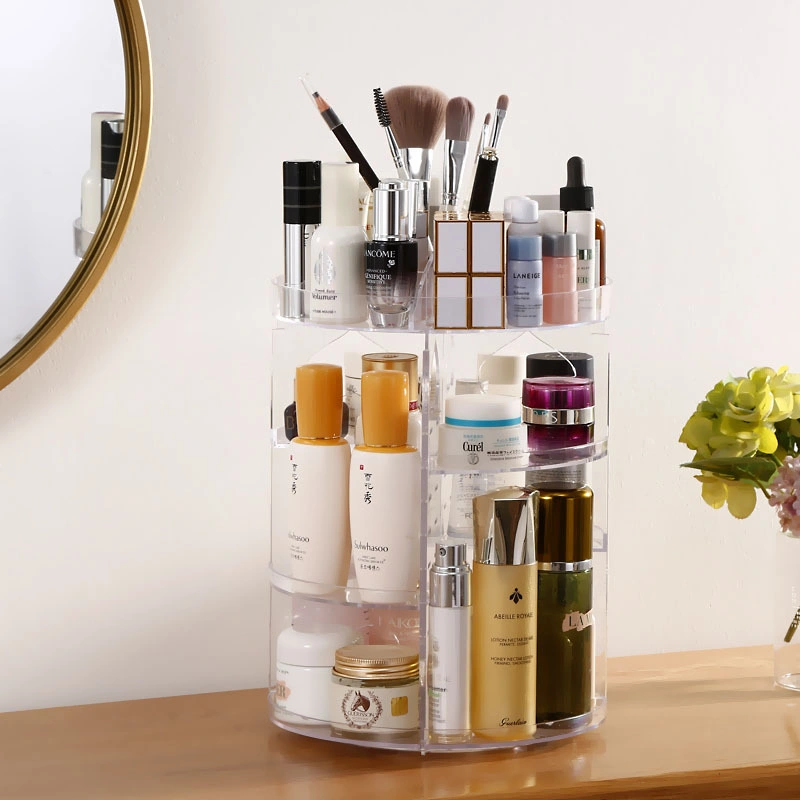 360&deg; Rotating Cosmetic Organizer Makeup Display Stand Transparent Multifunction Plastic Storage Box