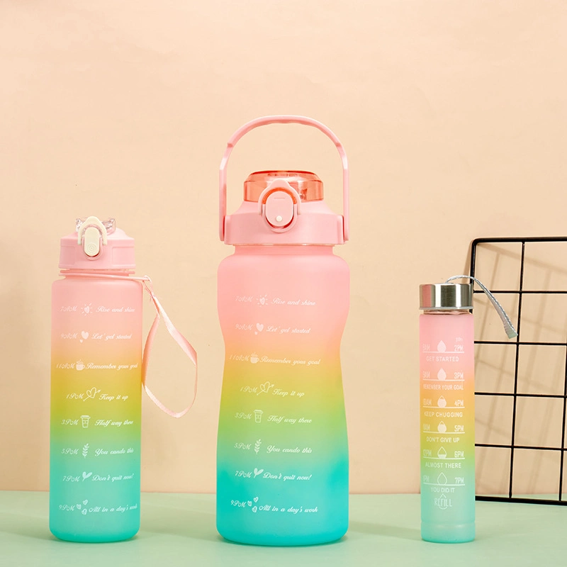 Factory Wholesale/Supplier 3PCS/Set Leakproof Sport 2L Black Motivational Water Bottle with Time Marker Straw