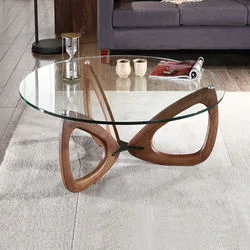 Wooden Frame Coffee Table with Tempered Glass