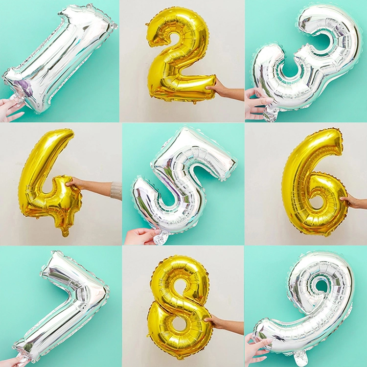 Wedding Happy Birthday Party Decoration Kids Baby Shower Supplies 16 Inch Gold Silver Foil Number Balloons