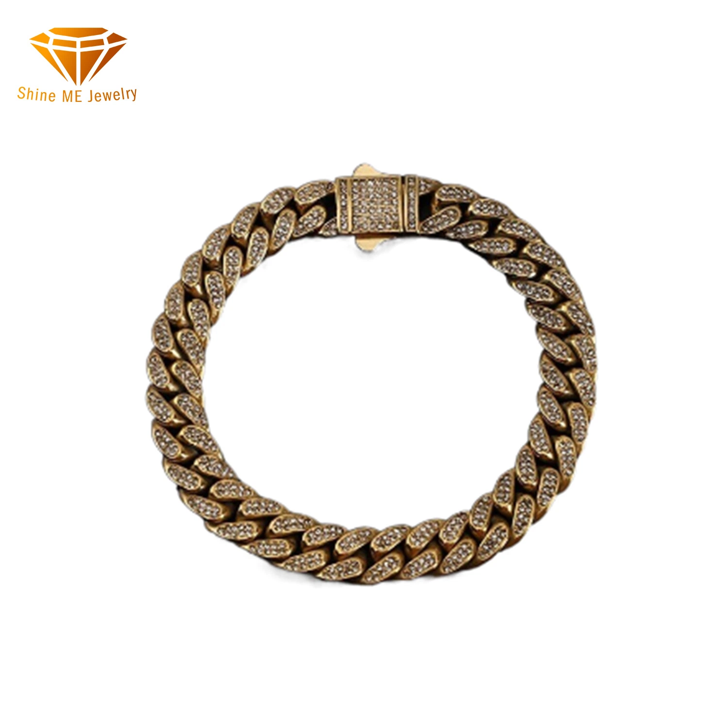 New Popular Stainless Steel Full Diamond Cuban Chain Bracelet Necklace Men's Fashion Trend Student Accessories Bl2221