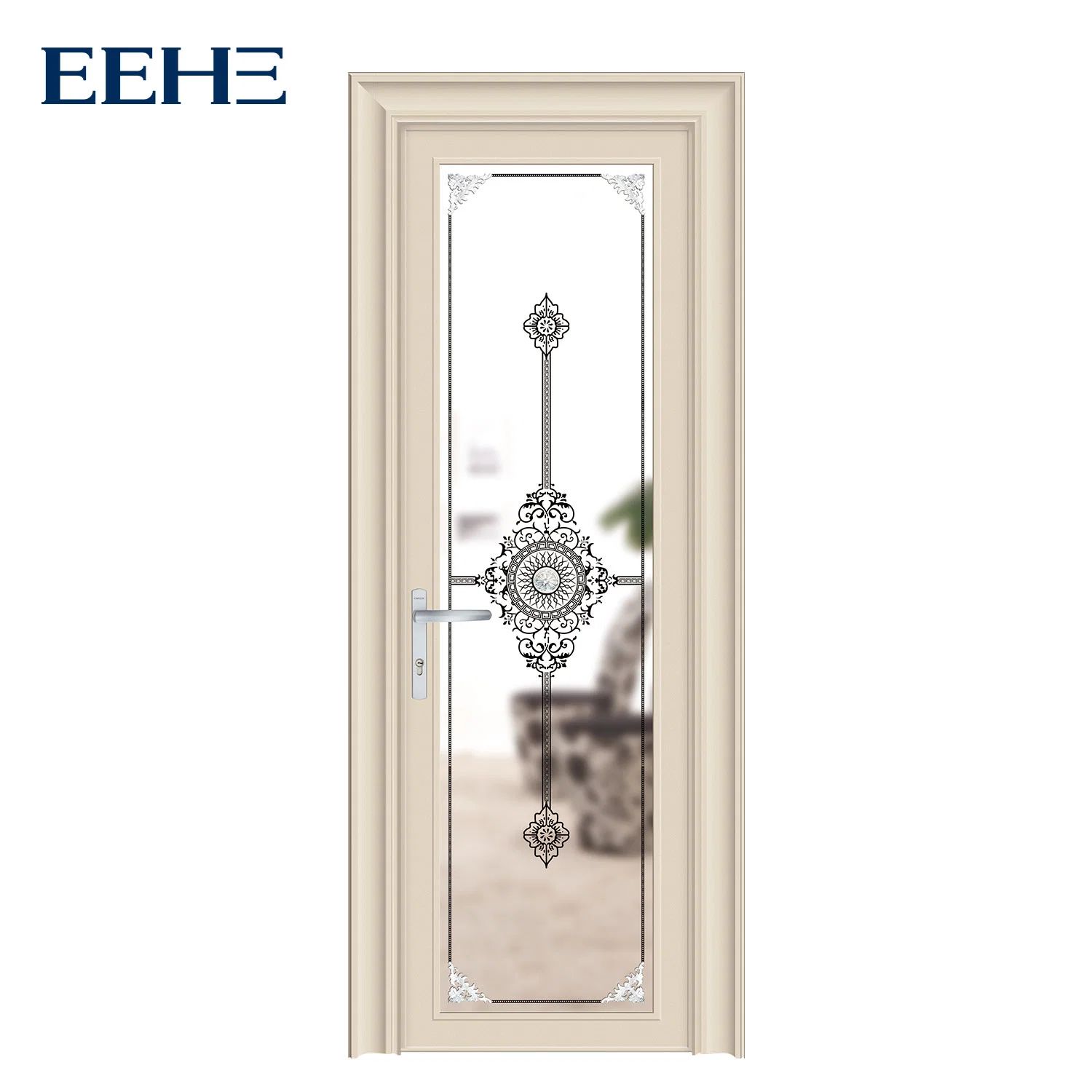 Customized Pattern Decorative Residential Bathroom Toilet Aluminum Casement Door with Frosted Glass