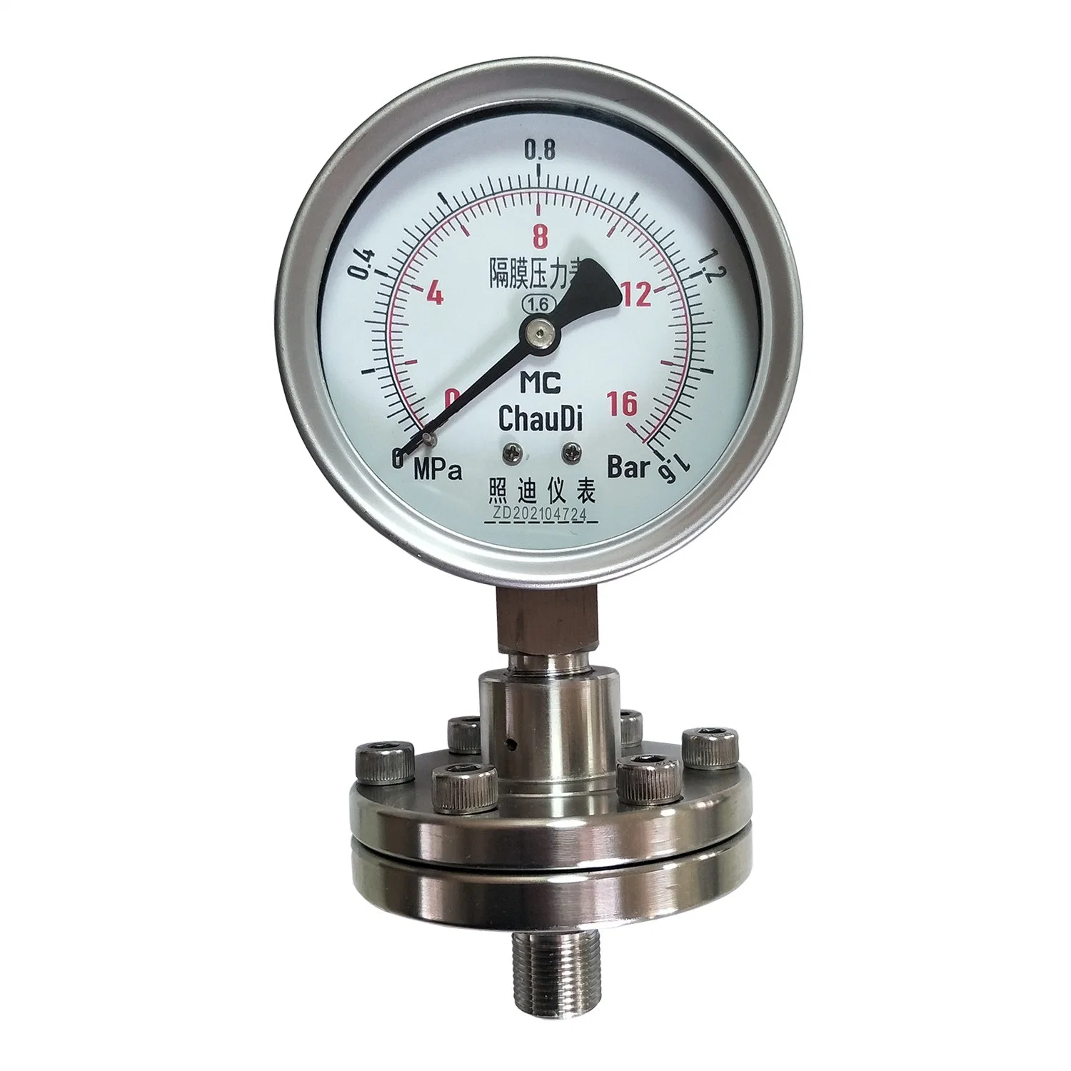 Stainless Steel Diaphragm Bourdon Tube Pressure Gauge 0-100MPa Liquid Pressure Gauge