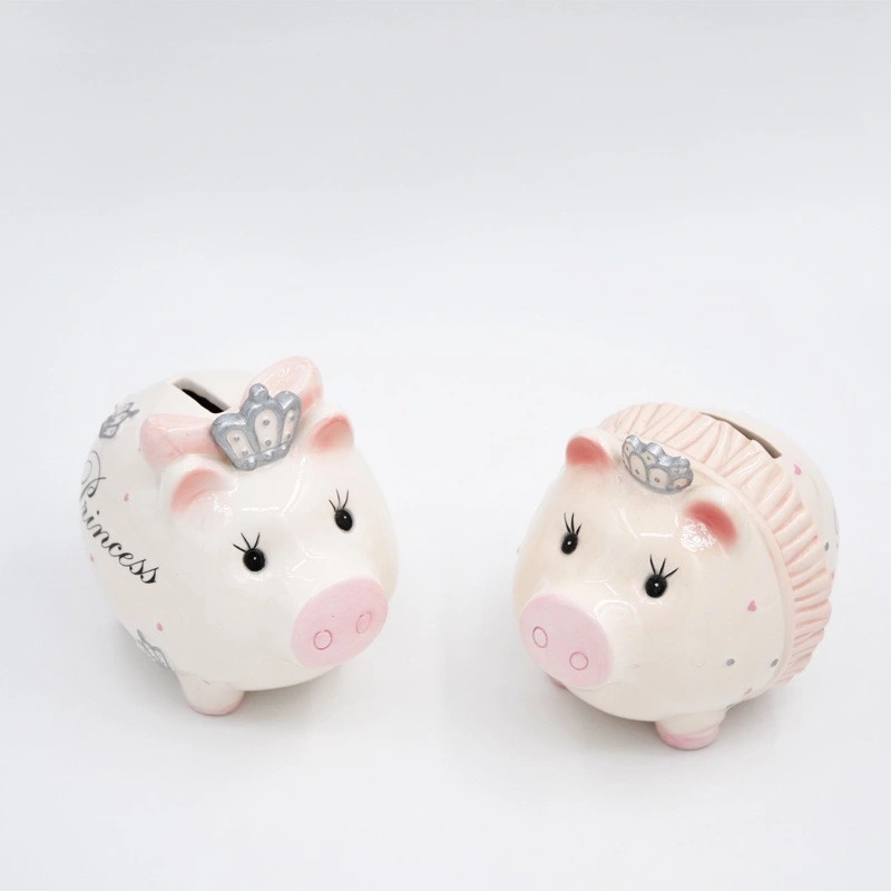 Ceramic Cute Cartoon Crown Piggy Bank 3D Money Bucket Decoration