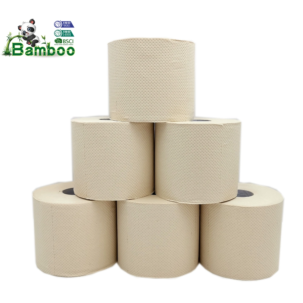 Eco-Friendly e Prémio Plastic-Free 3ply bambu natural cru em relevo o papel higiénico