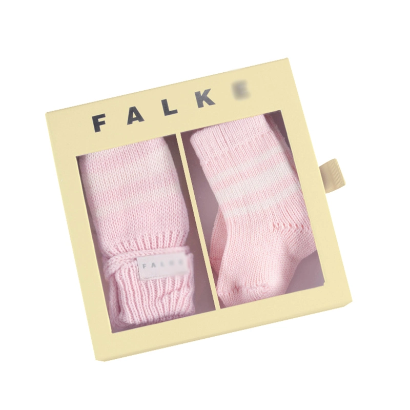 Luxury Custom Printed Paper Drawer Baby Wool Gloves Socks Carton Packaging Baby Socks Gift Box with PVC Window