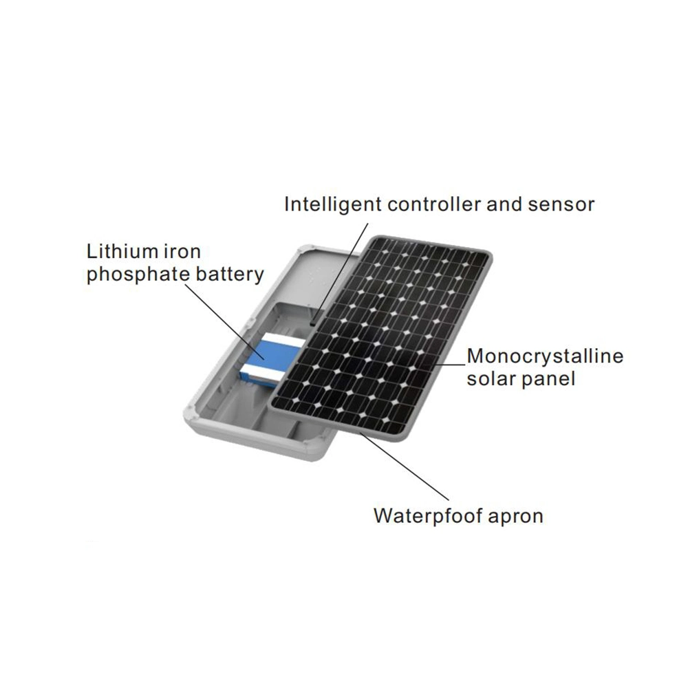 30W 40W 50W 60W 80W Lámpara de calle Solar integrada LiFePO4 battery Sensor PIR MPPT PWM/mucho tiempo de trabajo continuo, en el nublado y los días lluviosos