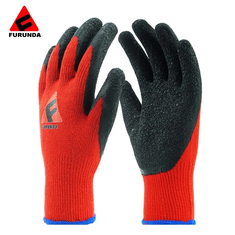 10 Gauge Knit Cotton Glove Crinkle Latex Coated Safety Work Gloves for Garden Construction