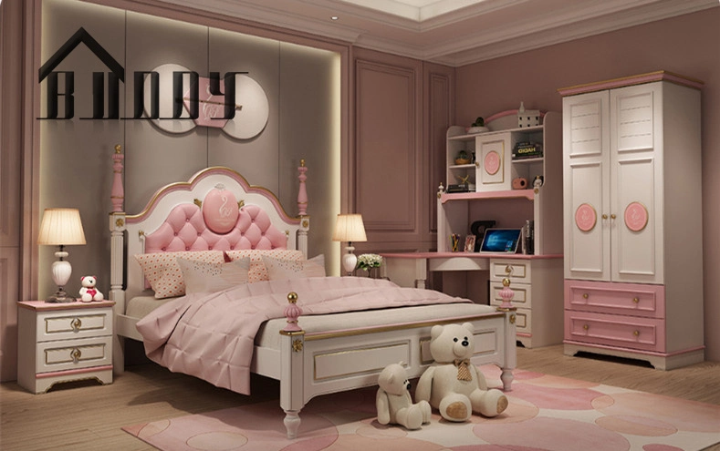 High quality/High cost performance  Kids Bed Sets Modern Pink Wooden Girls Bedroom Sets Kids Furniture Girls Bedroom Sets