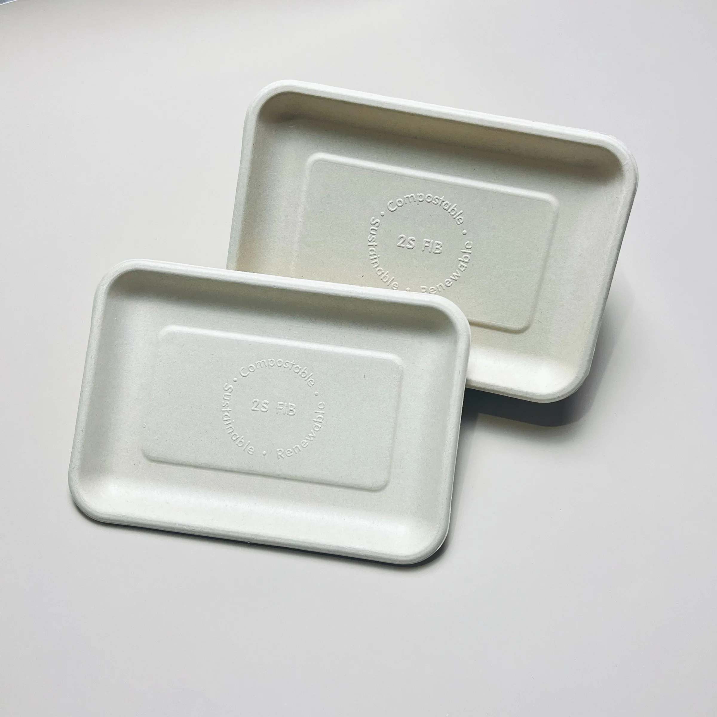 Disposable Rectangular Sugarcane Bagasse 200*140*15mm Supermarket Packaging Tray