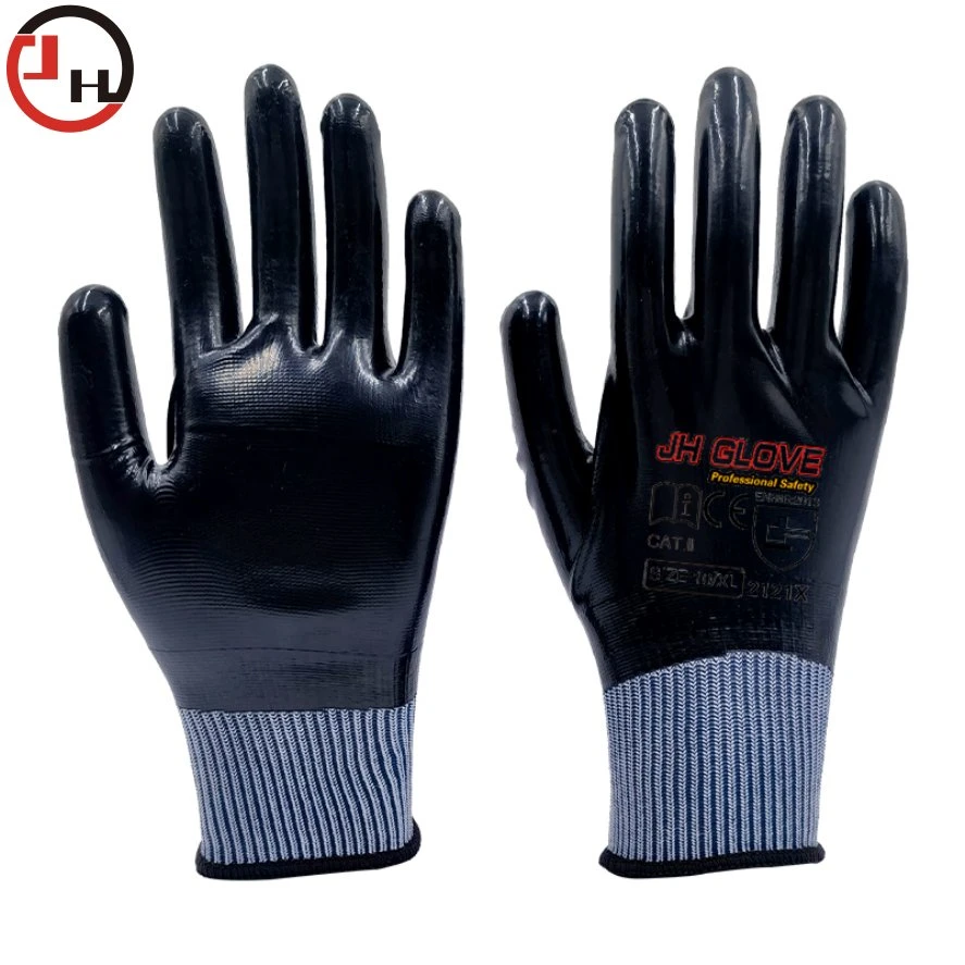 2023 Wholesale/Supplier Customizable Nylon Black Nitrile Coated Anti Slip Wearable Safety Gloves