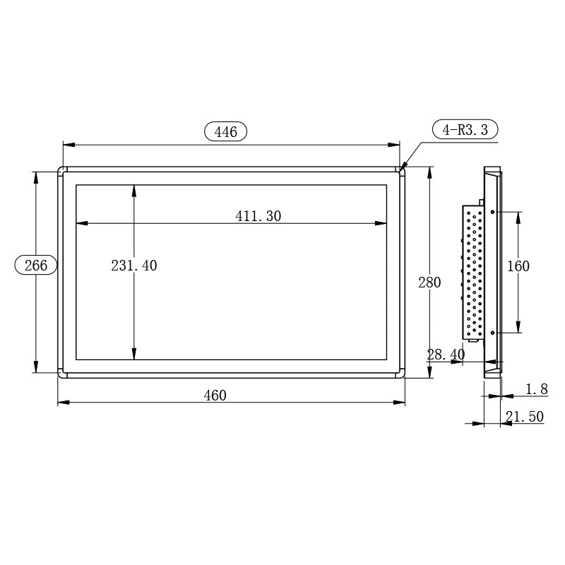 18.5 Inch Ultra-Thin Waterproof Embedded Industrial Touch LCD Monitor