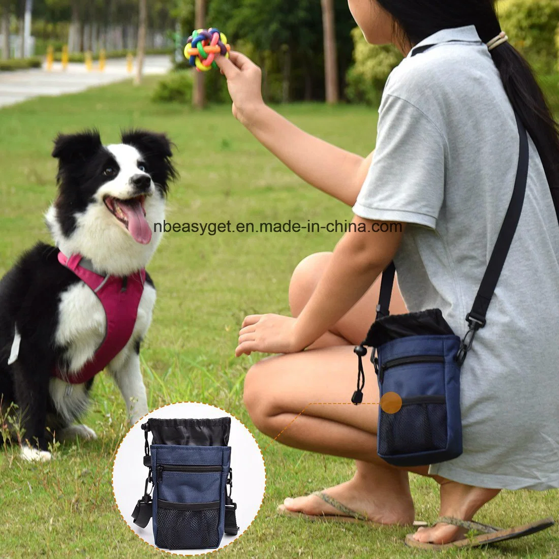 Multi-Functional Portable Pet Dog Treat Training Bag + Free Poop Bag, Built-in Pouch Poop Bag Dispenser, Easily Carries Pet Toy Treats Adjustable Esg10229