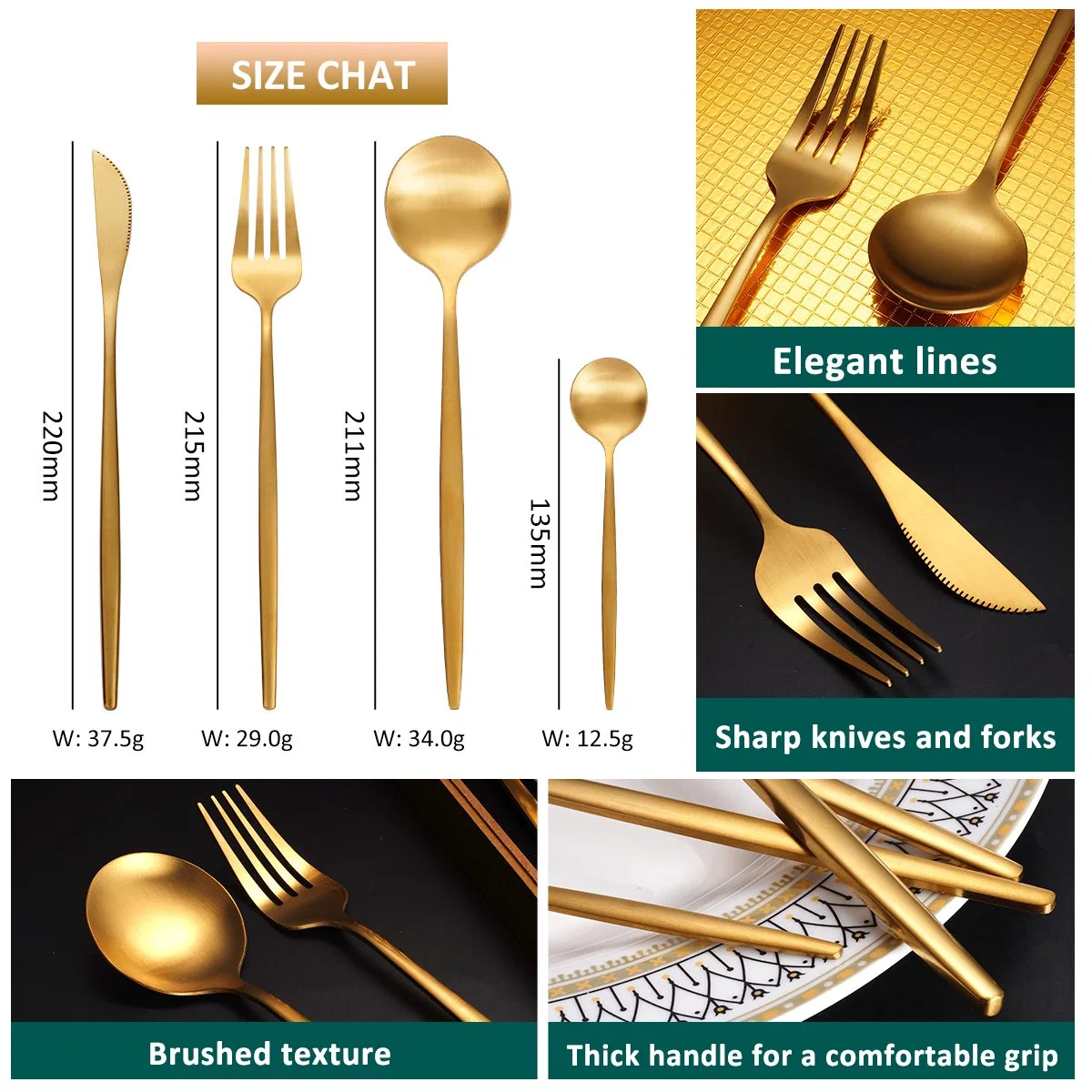 Wholesale/Supplier Luxury Restaurant Wedding Knife Spoon Fork Gift 24PCS Matte Gold Stainless Steel Cutlery Set with Wooden Box