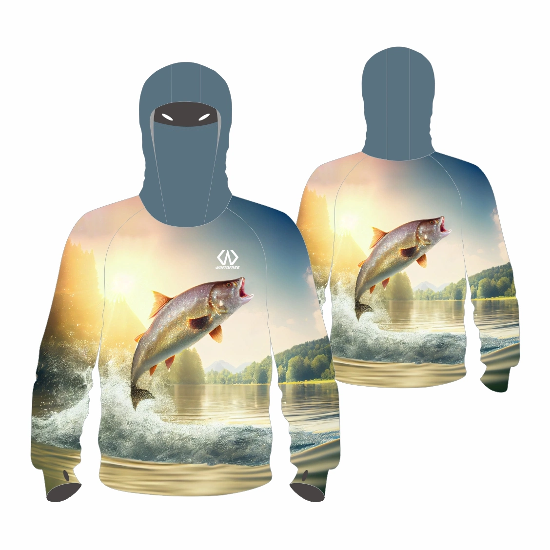 Popular Polyester Spandex Anti-UV Upf50+ Comfortable Fishing Sports Wear with Hoodie