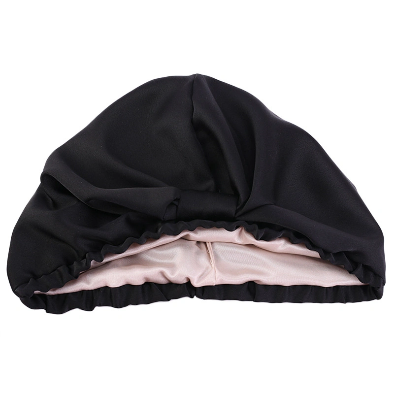 Noir et or à double couche capot Cap veille garde satin rose Bonnets Custom