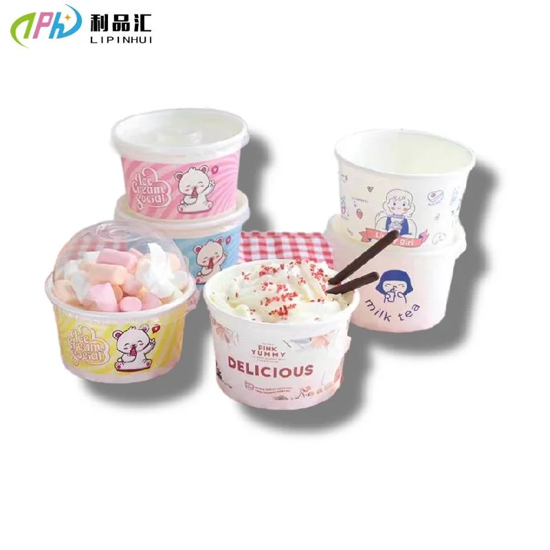 Logo personnalisé jetables Coupe de crème glacée bols Frozen Yogurt Gelato 3/4/5/8/12/16oz Coupe du papier avec couvercle