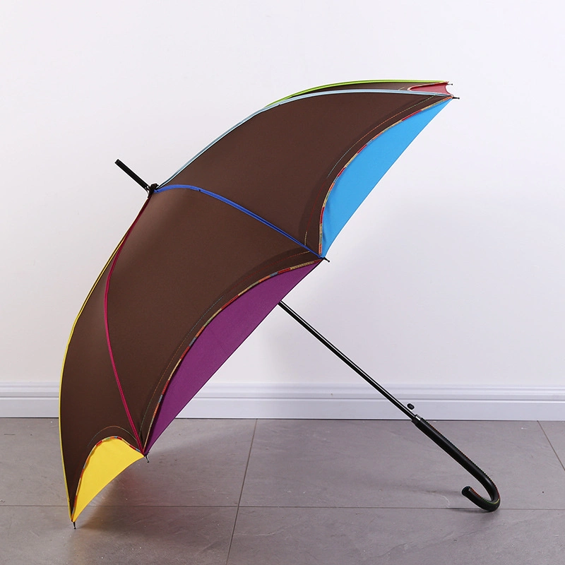 New Style Double Layer Rainbow Straight Umbrella Brown