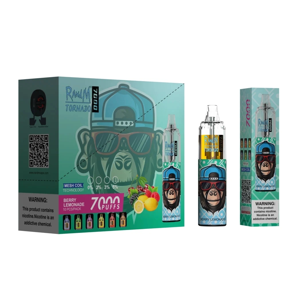 Randm Tornado 7000 Puffs NIC جهاز السجائر الإلكترونية القابل للاستخدام بطارية قوية ذات خرطوشة ممتلئة مسبقًا سعة 14 مل