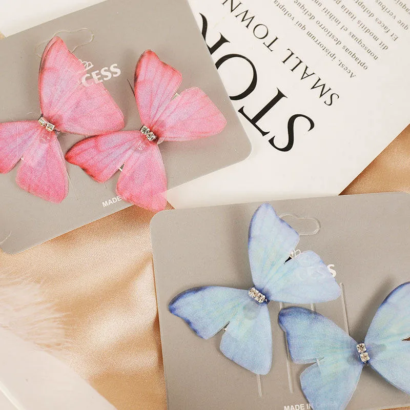 Wholesale/Supplier Baby Girl Double Solid Gauze Butterfly Hairpin Hair Accessories Duckbill Clip 2PCS/Set Cute Hair Clips