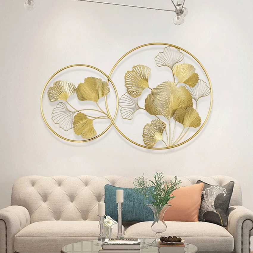 Modern Golden Home Hotel Lobby Wall Hanging Ginkgo Leaves Wall Metal Decor