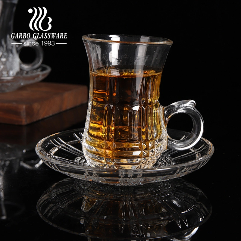 High-End Quality Glass Tea Cup Set with Saucer