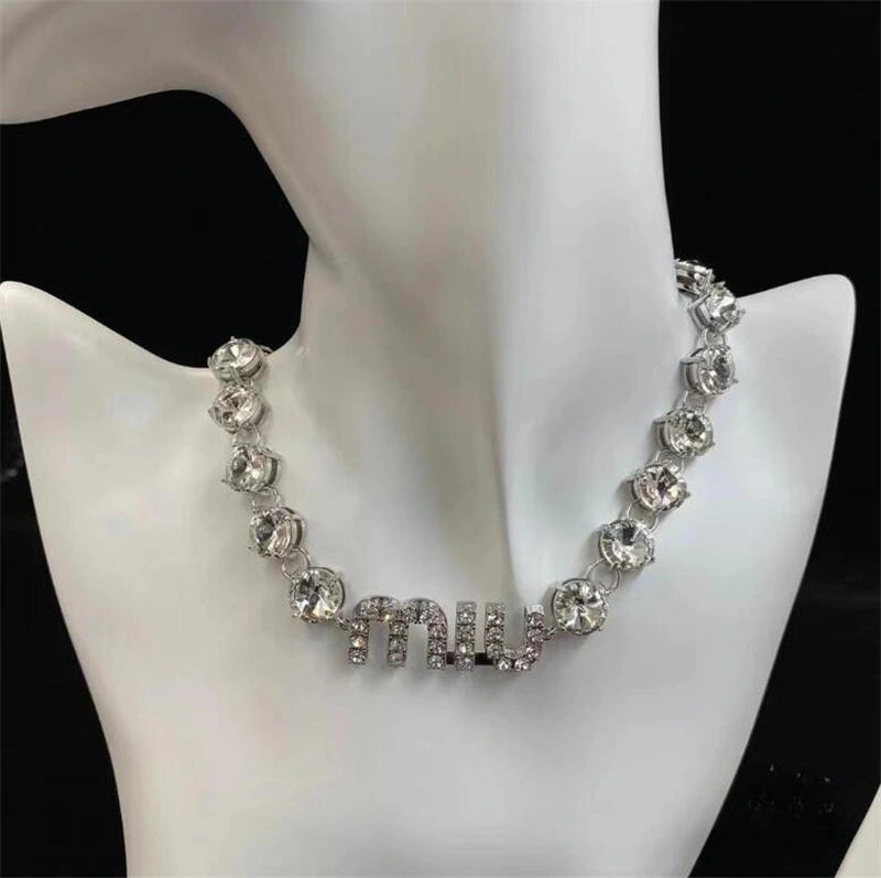 Luxury Full Diamond Party Clavicle Chain Necklace Bracelet Flash Rhinestone Necklace Bracelet Set Wedding Dress Jewelry Accessories