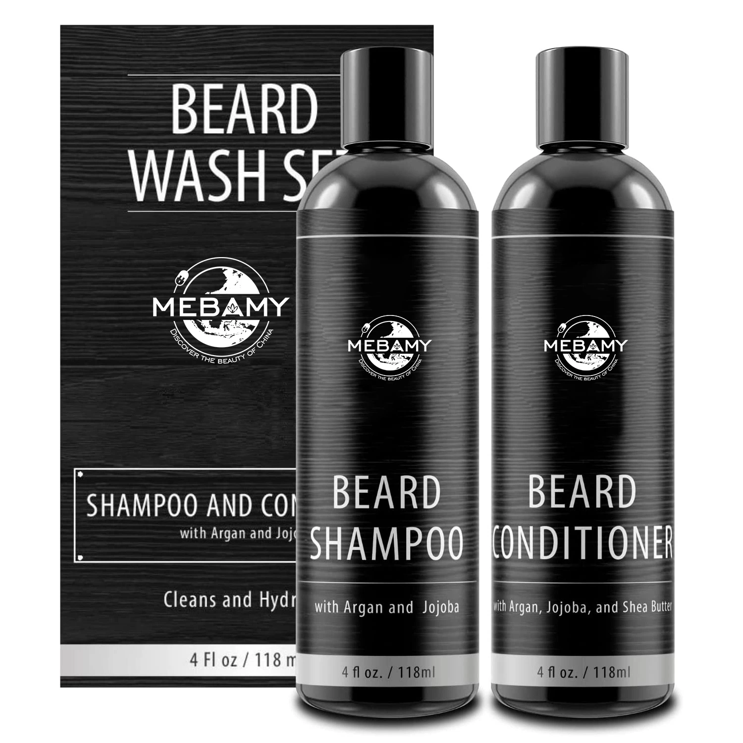 OEM Set 2 Pieces Men's Beard Shampoo and Conditioner with Argan, Jojoba and Shea Butter