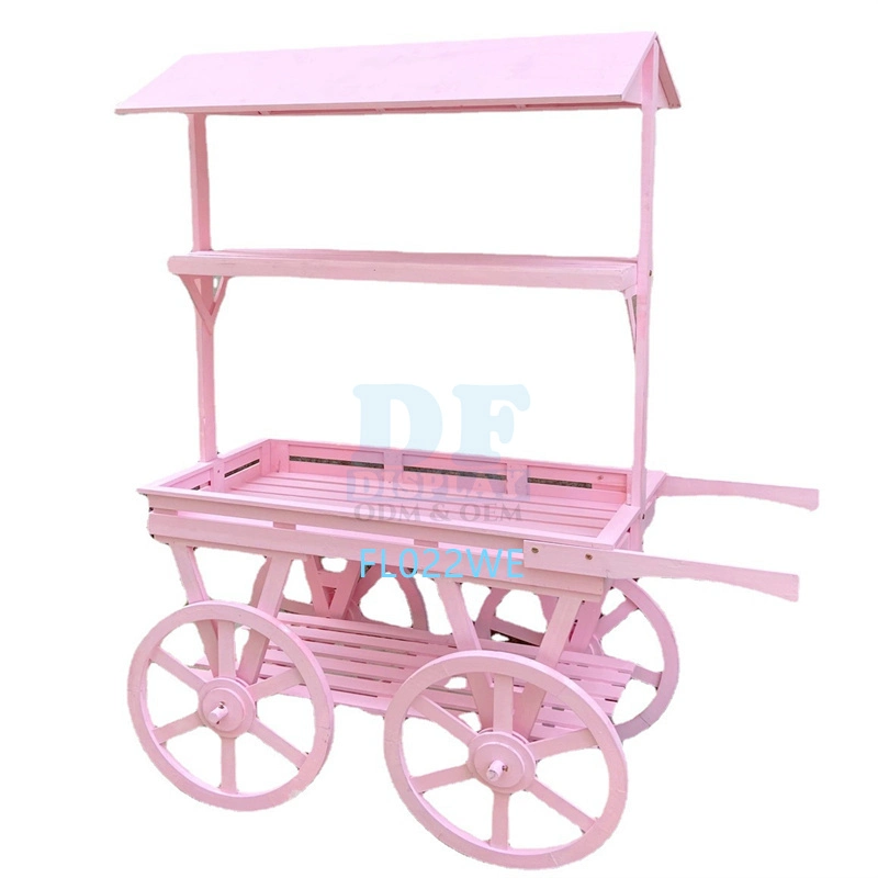 White Wood Cart Decor Wooden Candy Cart for Sale Bar Cart Wood with Wheels for Party Birthday Wedding Events