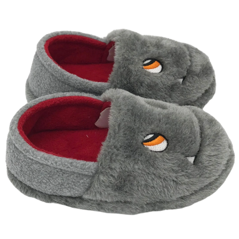 Printing Animals Cute Soft Grey Warm Plush Full Package Kids Shoes for Children Indoor Outdoor Slippers