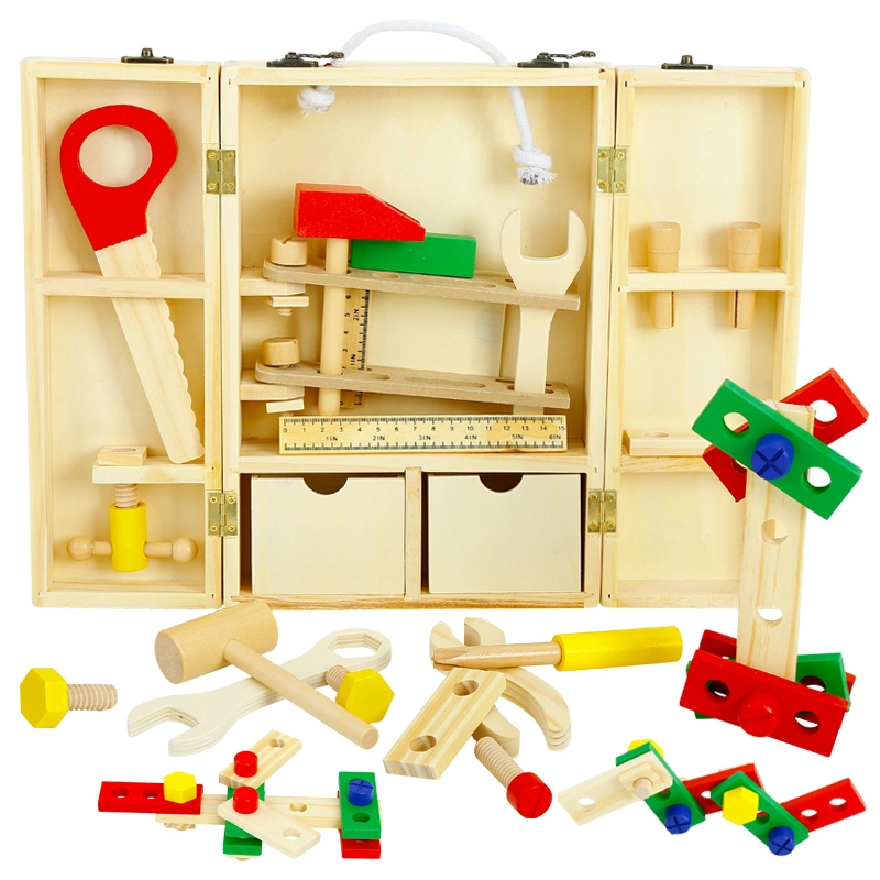 Easy Assembly Kids Pretend Play Educational Wooden Workbench Boy Tool Toy Set