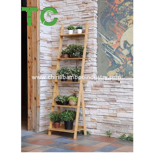 Wholesale/Supplier Bamboo Ladder Shelf Bookshelf Storage Rack Shelves Wall Leaning Shelf, Free Standing Plant Flower Stand, Corner Display Bookcase