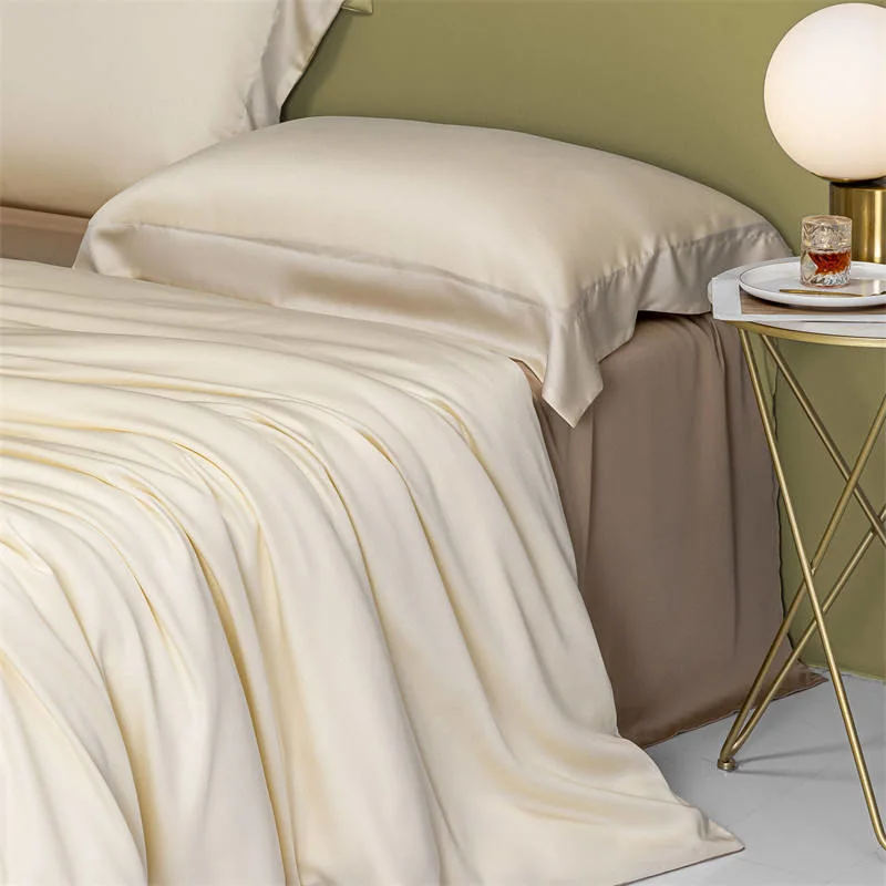 Summer Solid Color Lyocell Fiber Comforter Duvet Cover Solid Color Bed Linen Sheet Bedsheets King Size Home Textile 4PCS Bedding Set Supplier