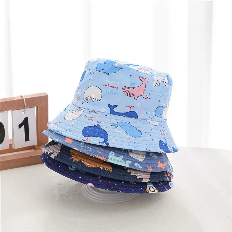 Wholesale/Supplier Customized Adjustable Kids Printing Sun Hat UV Protection Summer Bucket Hat with String Kids Wide Brim Hat