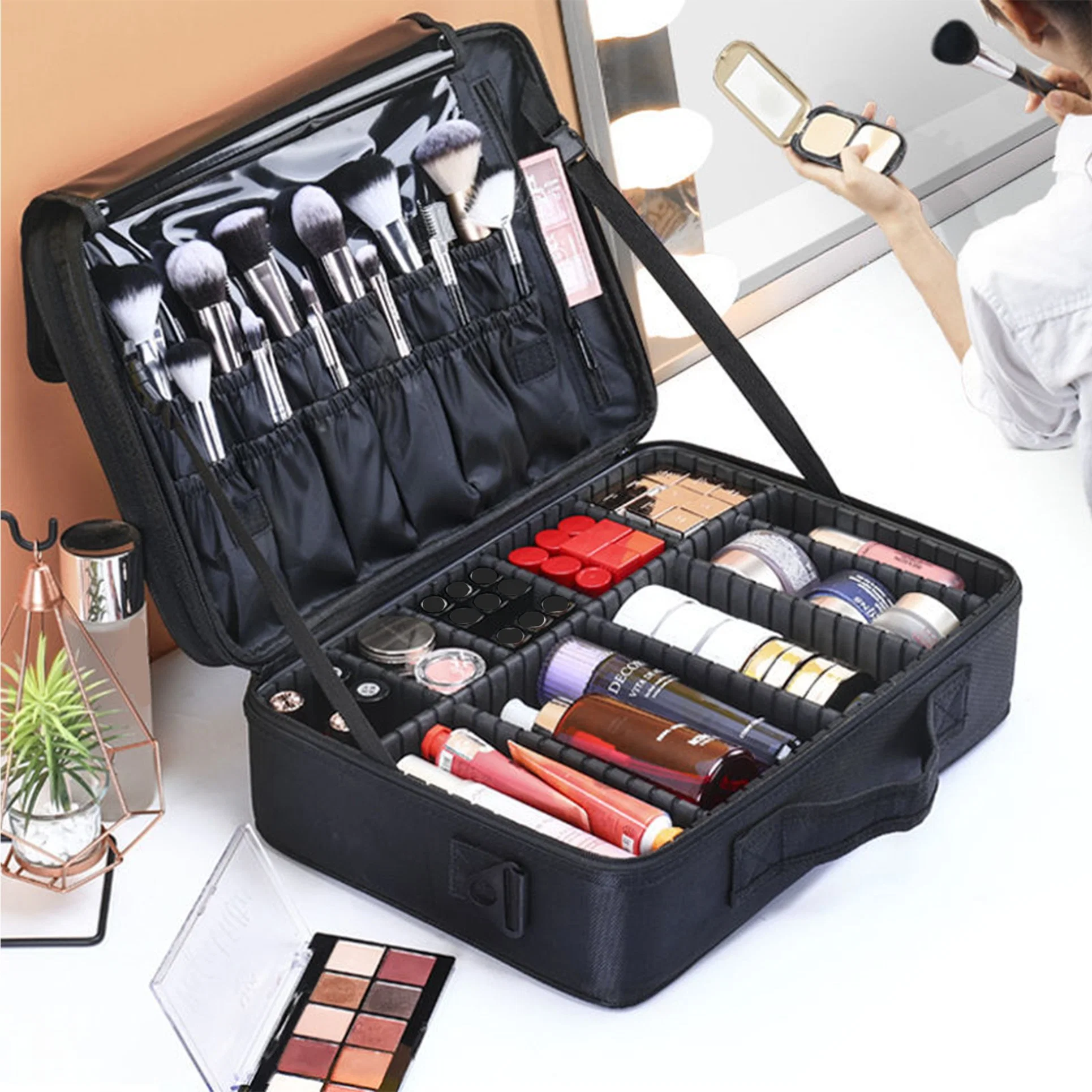 Maquillaje cosmético profesional Organizador de bolsas de maquillaje Cajas con compartimentos de transporte Estuche de viaje cosmético