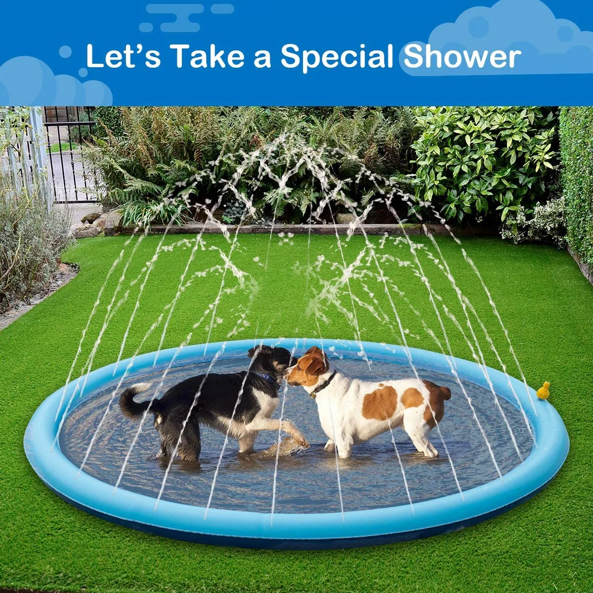 Spritzwasser-Sprinkler-Pad für Hunde - 59" dicken Hunde Haustier-Schwimmbad Badewanne, Sommer-Garten Spielset &amp; Wasserspielzeug, Geschenk für Hunde (59")