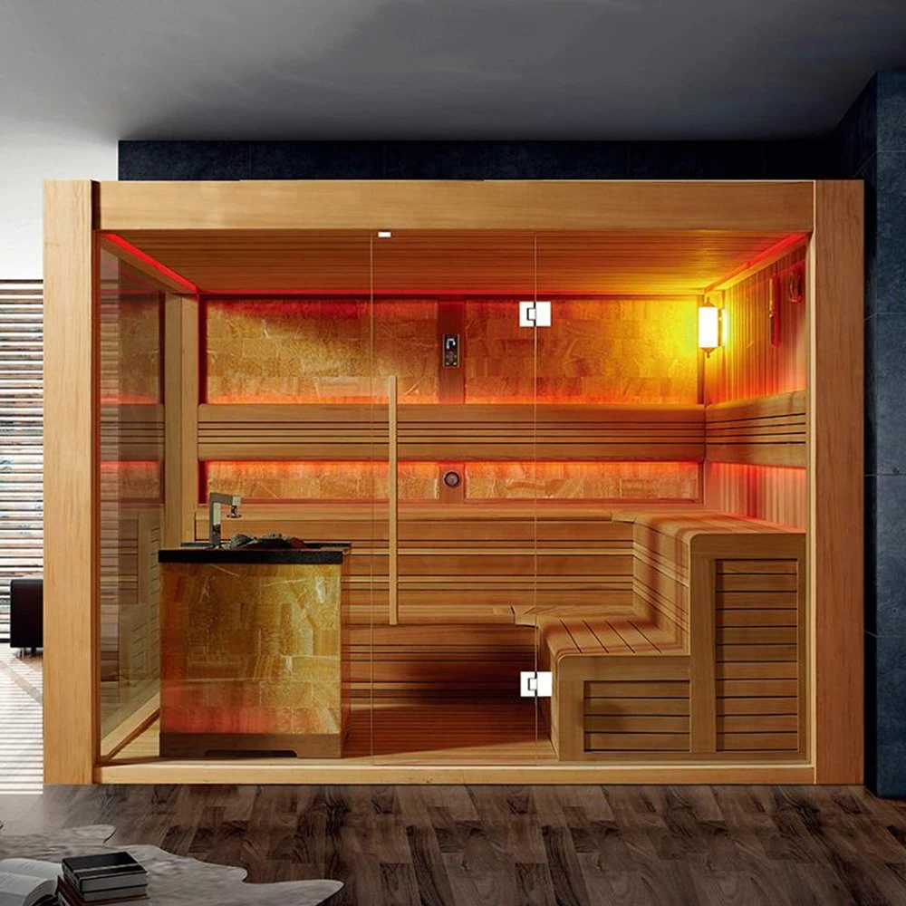 Large Size Polished Surface Finished Solid Wood Luxury Sauna Room