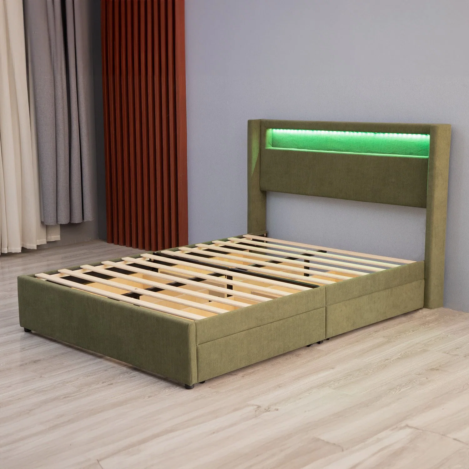 Huayang Mobiliario de Casa Almacenaje cama LED Camas tamaño queen con cajones Dormitorio cama Mobiliario de dormitorio Certificación fábrica SGS