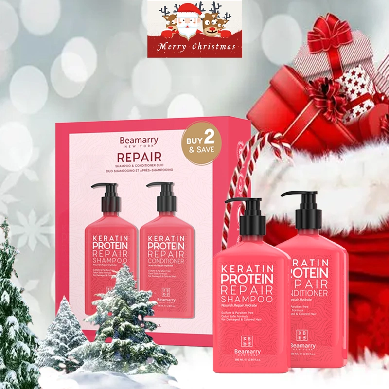 Luxury Packing Merry Christmas Repair Damaged Hair Hair-Loss Prevention Herbal Bar Vegan Keratin Shampoo and Conditioner Gift Set