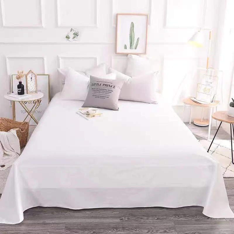 White Hotel King Size Bedding Flat Sheet with Fitted Sheet